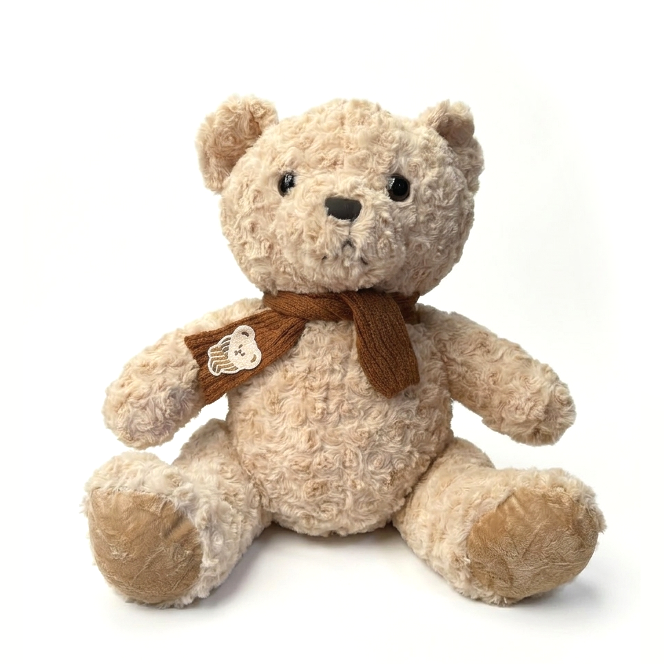 Yumşaq Krem Rəngli Teddy Ayı - Qəhvəyi Şərflə Özəl Dizayn Peluş Oyuncaq